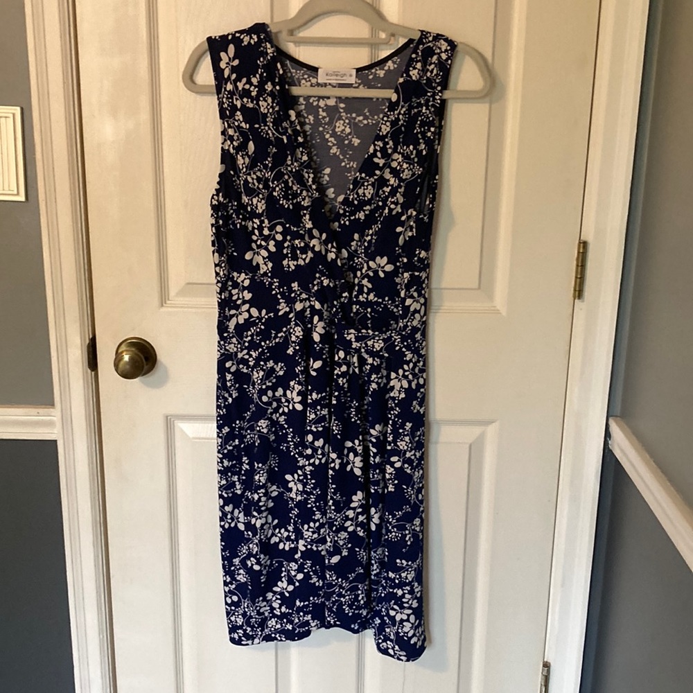 KAILEIGH Blue and White Floral Faux Wrap Dress